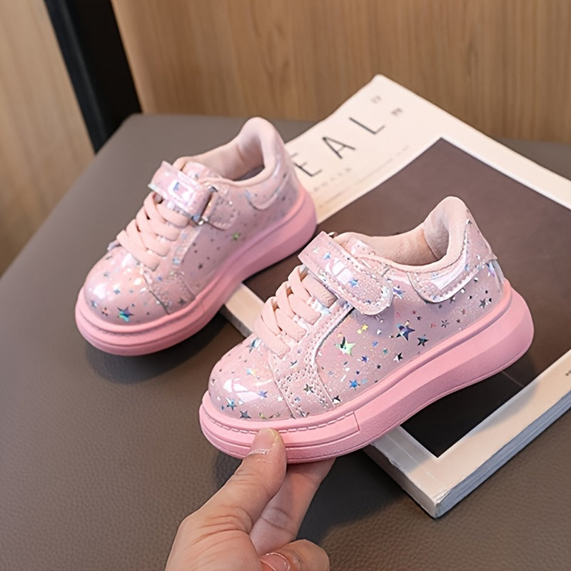 Kids Glittery Sequin Sneakers with Hook-and-Loop Strap All-Season Casual Boys Girls