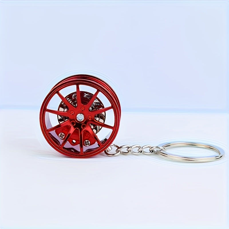 Unisex Zinc Alloy Car Wheel Hub Keychain Rotatable Key Ring Creative Gift