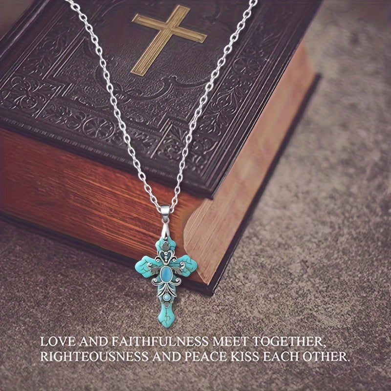 Ювелирное украшение с бирюзовым крестом для женщин, религиозный символ, подарок