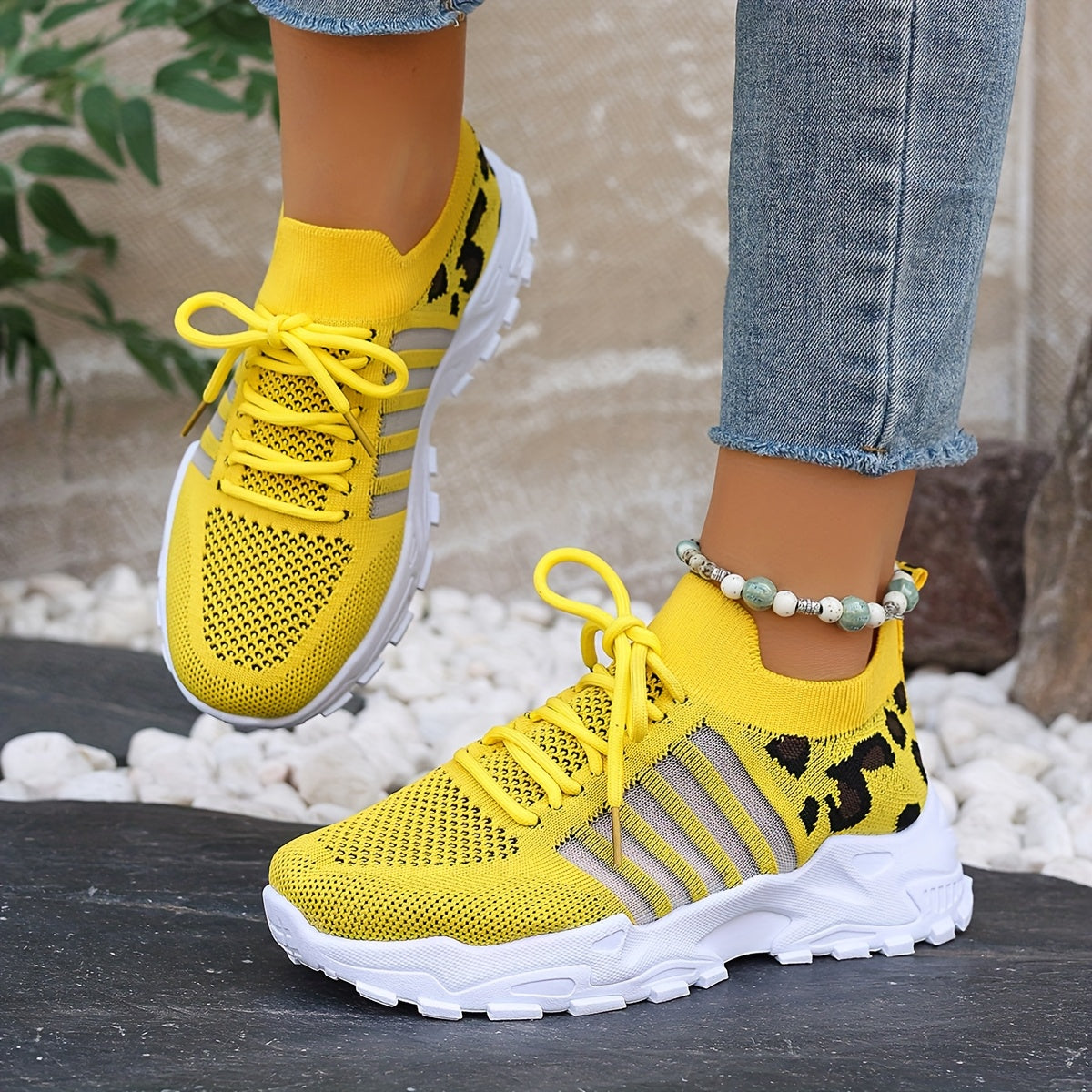 Zapatillas atléticas transpirables con estampado de leopardo para mujer, ideales para correr y hacer ejercicio