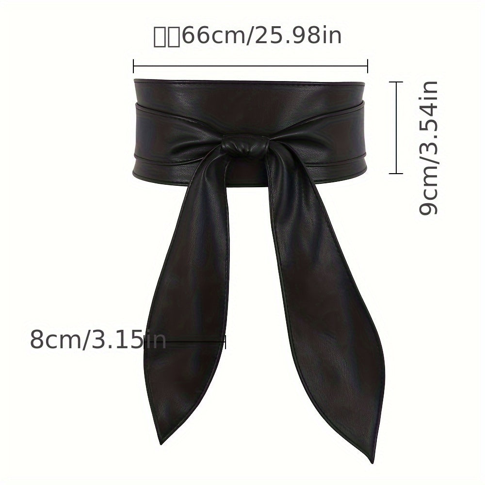 Cinturón de cuero PU negro con lazo ajustable para abrigos y vestidos