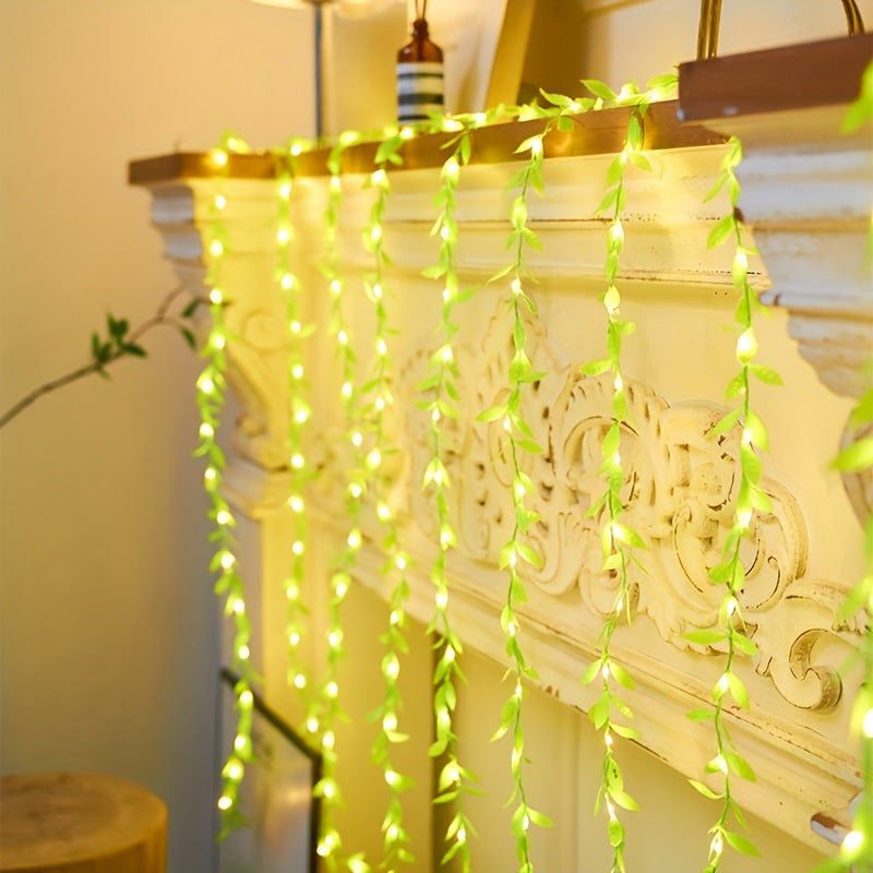 Battery-Operated LED Willow Leaf String Lights for Curtain and Plant Decor