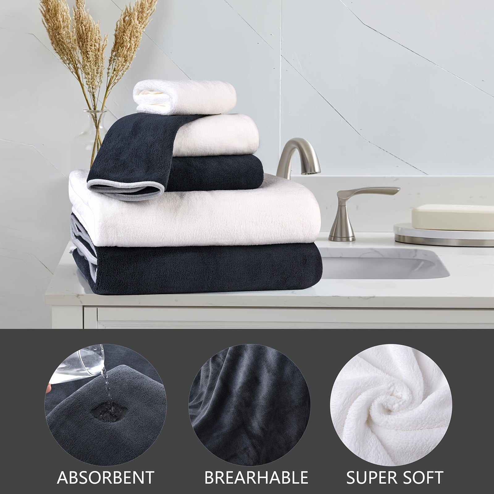 Microfiber Bath Towel Set 8 Pieces Quick Dry Highly Absorbent Lightweight