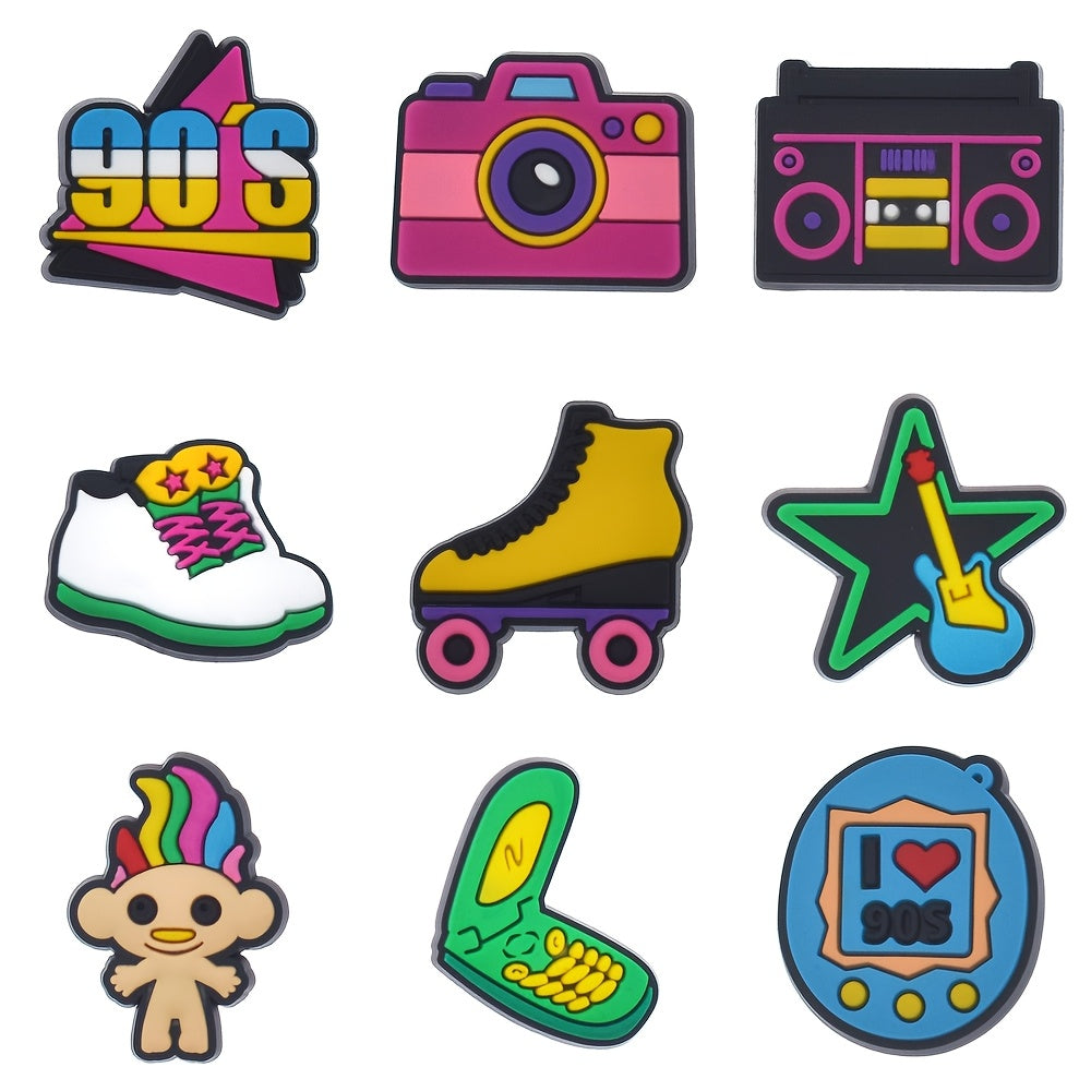 9Pcs Kids Plastic Shoelace Charms Set - 90s Theme Cartoon Decorative Accessories