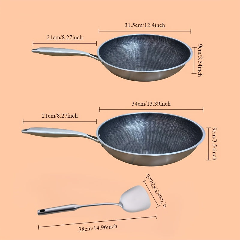 Stainless Steel Honeycomb Wok Non-Stick Induction Gas Stove Compatible Lightweight