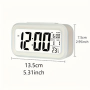 Digital Alarm Clock with LCD Display Indoor Temperature Date Light Sensor Night Light Battery Operated for Bedroom and Home Use