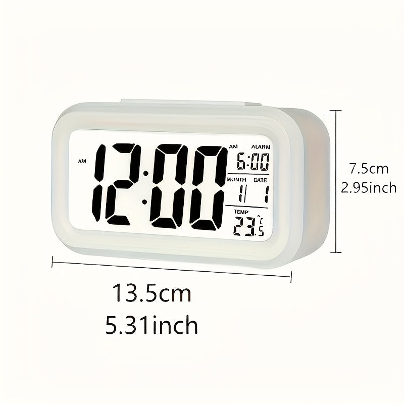 Digital Alarm Clock with LCD Display Indoor Temperature Date Light Sensor Night Light Battery Operated for Bedroom and Home Use
