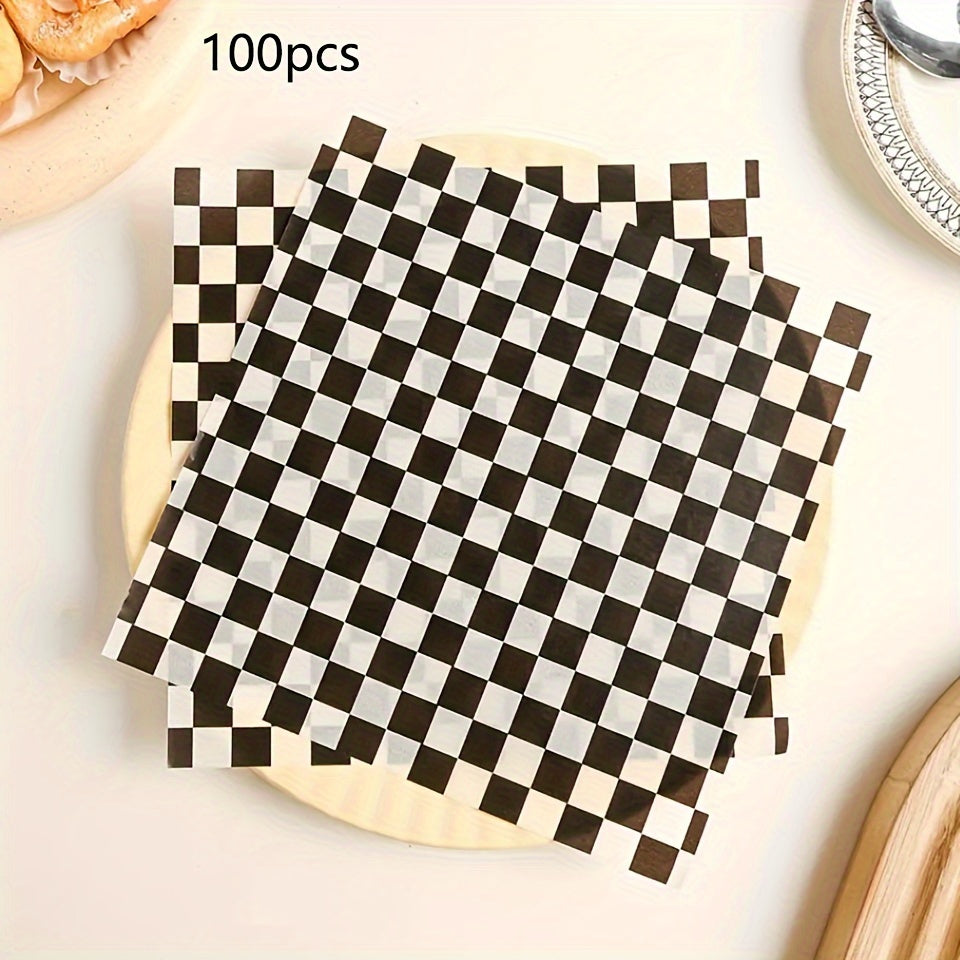 Checkerboard Wax Paper Doilies 100 Pieces Rectangular Food Wrapping Sheets