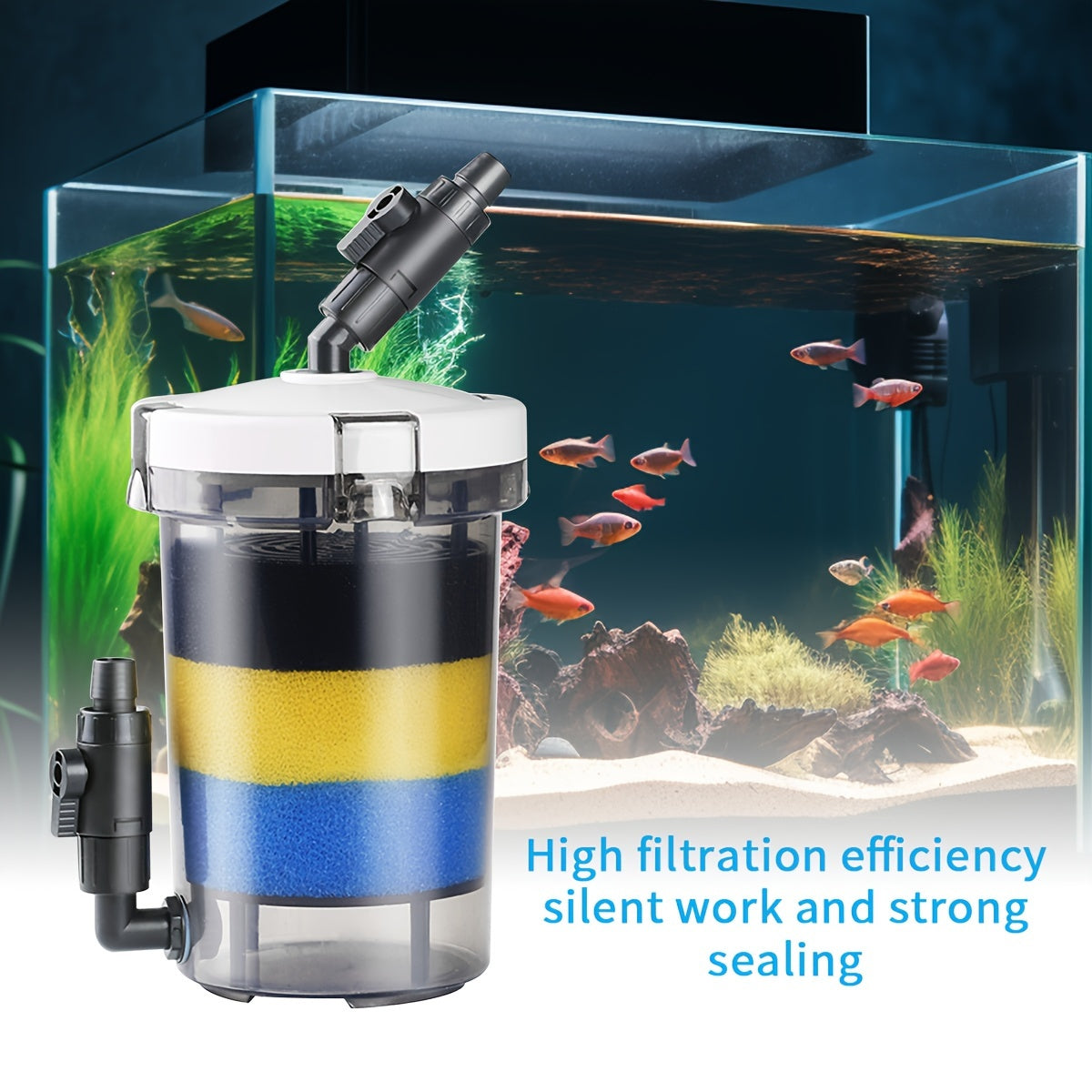 Безшумный фильтр-ведро для аквариумов объемом до 208,2 л, с водоотводом 16 мм, из ПВХ, подходит для пресной и морской воды.