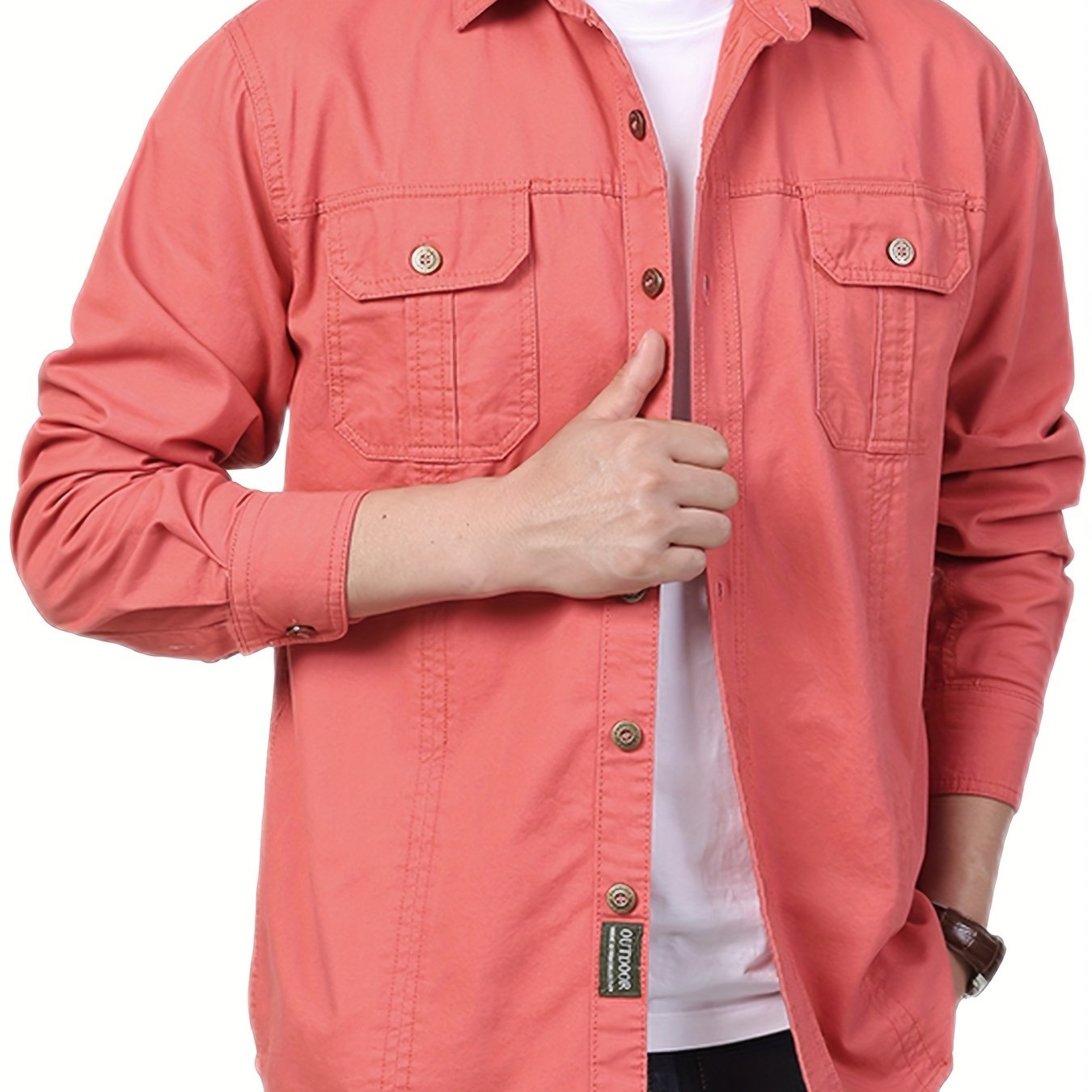 Мужская хлопковая рубашка с длинным рукавом для грузовых карманов для активного отдыха весной и осенью