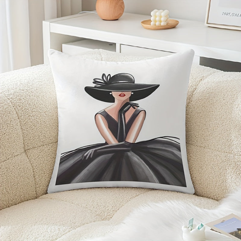Decorative Pillow Cover French Style Retro Lady Portrait 45cm Square Polyester