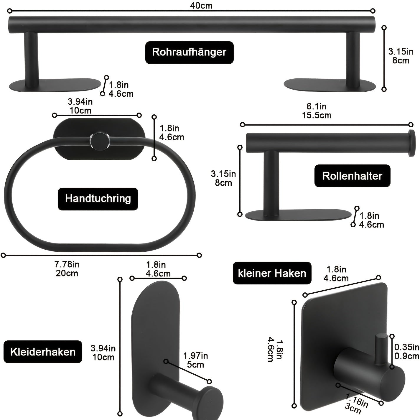 Stainless Steel Bathroom Hardware Set with Golden Accessories No Drilling