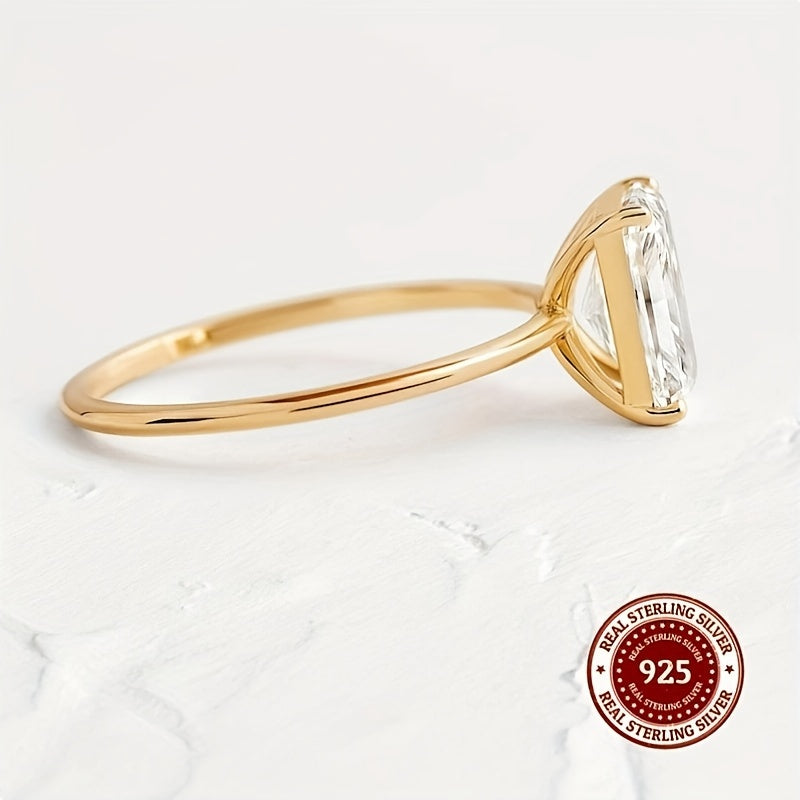 Стильное кольцо из 14-каратного золотого покрытия на стерлинговом серебре S925 с прямоугольным синтетическим кубическим цирконием, 2,5 г, доступно в 1CT/2CT/3CT - Идеальные элегантные украшения для отпуска в качестве подарков и на праздники.