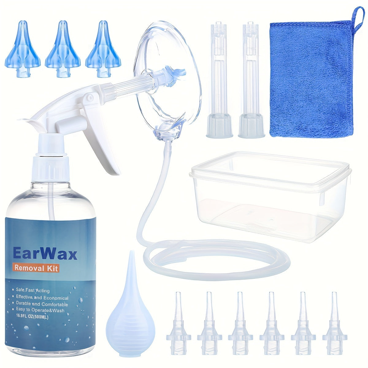 Ear Wax Removal Kit with Reusable Silicone Ear Cleaner and Wash Bottle for Adults