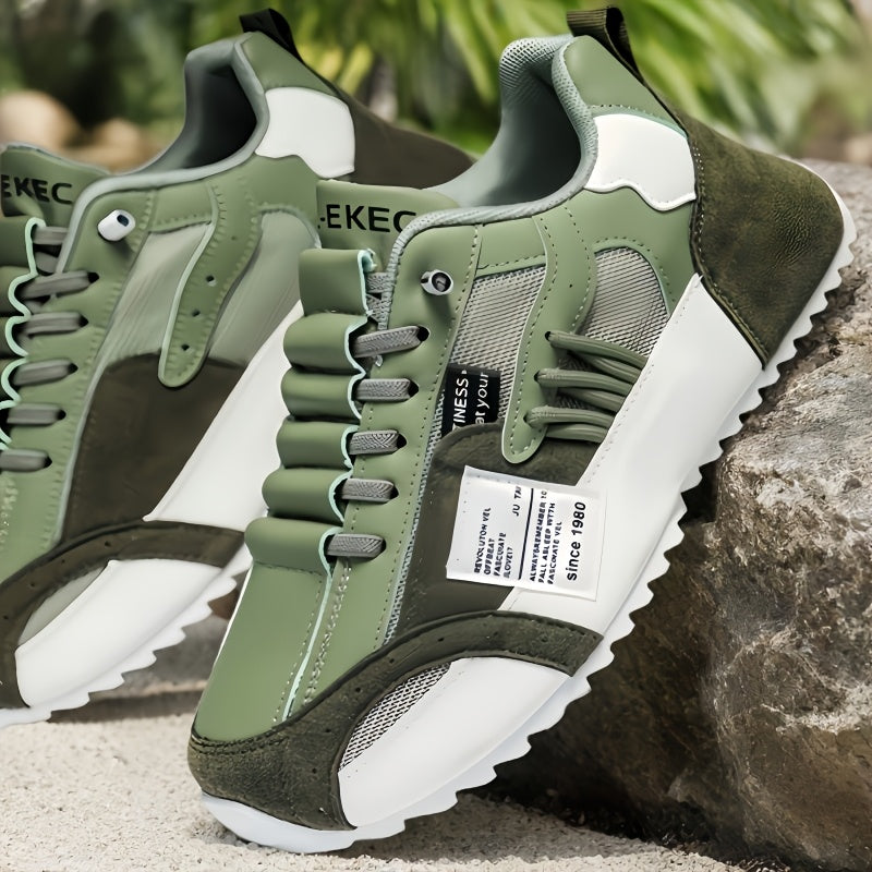 Men's Solid Color Low Top Lace-Up Sneakers Breathable Fabric Upper PVC Sole Casual Athletic Footwear