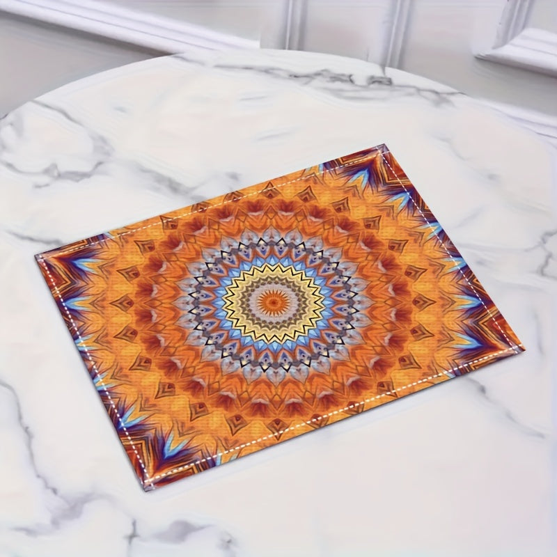 Mandala-Style Placemat Set with Persian Bohemian Design Heat Resistant Washable for Home and Restaurant