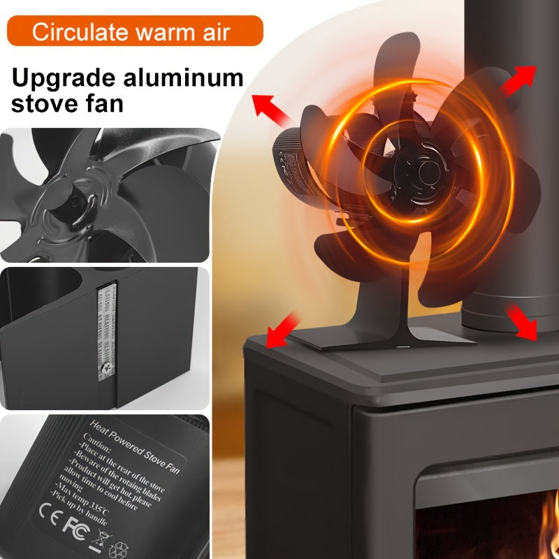 Silent 6-Blade Heat-Powered Fireplace Fan for Wood Stove and Fireplace Air Flow