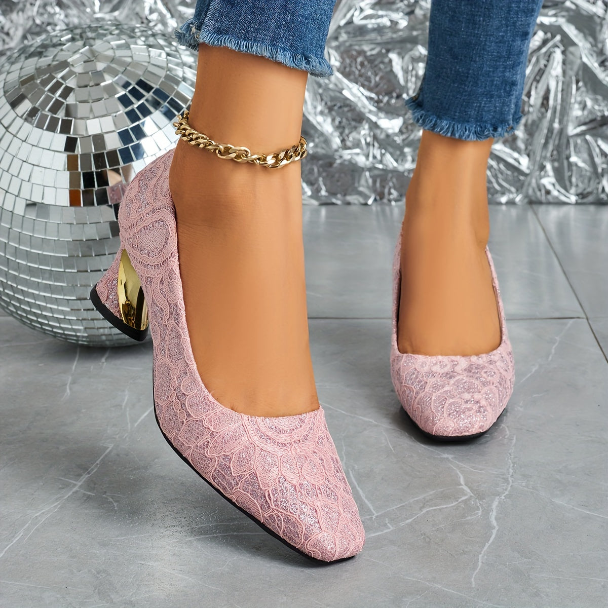 Women's Square Toe Stiletto Pump with Fabric Upper and TPU Sole