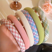 6pcs Women's Plaid and Solid Color Polyester Headbands for Travel and Daily Style