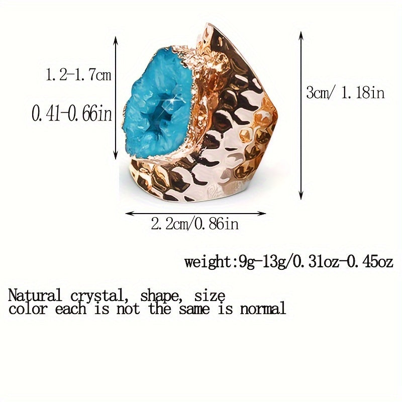 Women's Natural Onyx Geode Adjustable Ring with Copper Frame and Agate Crystal