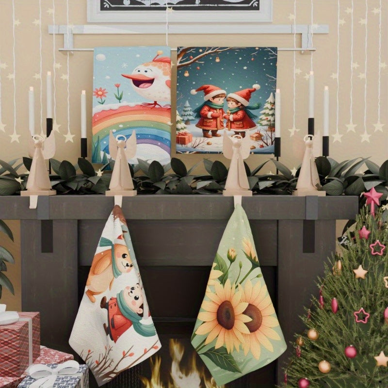 Set of 4 Winter Christmas Snowman and Snowflake Kitchen Towels 45.72x66.04cm Gift