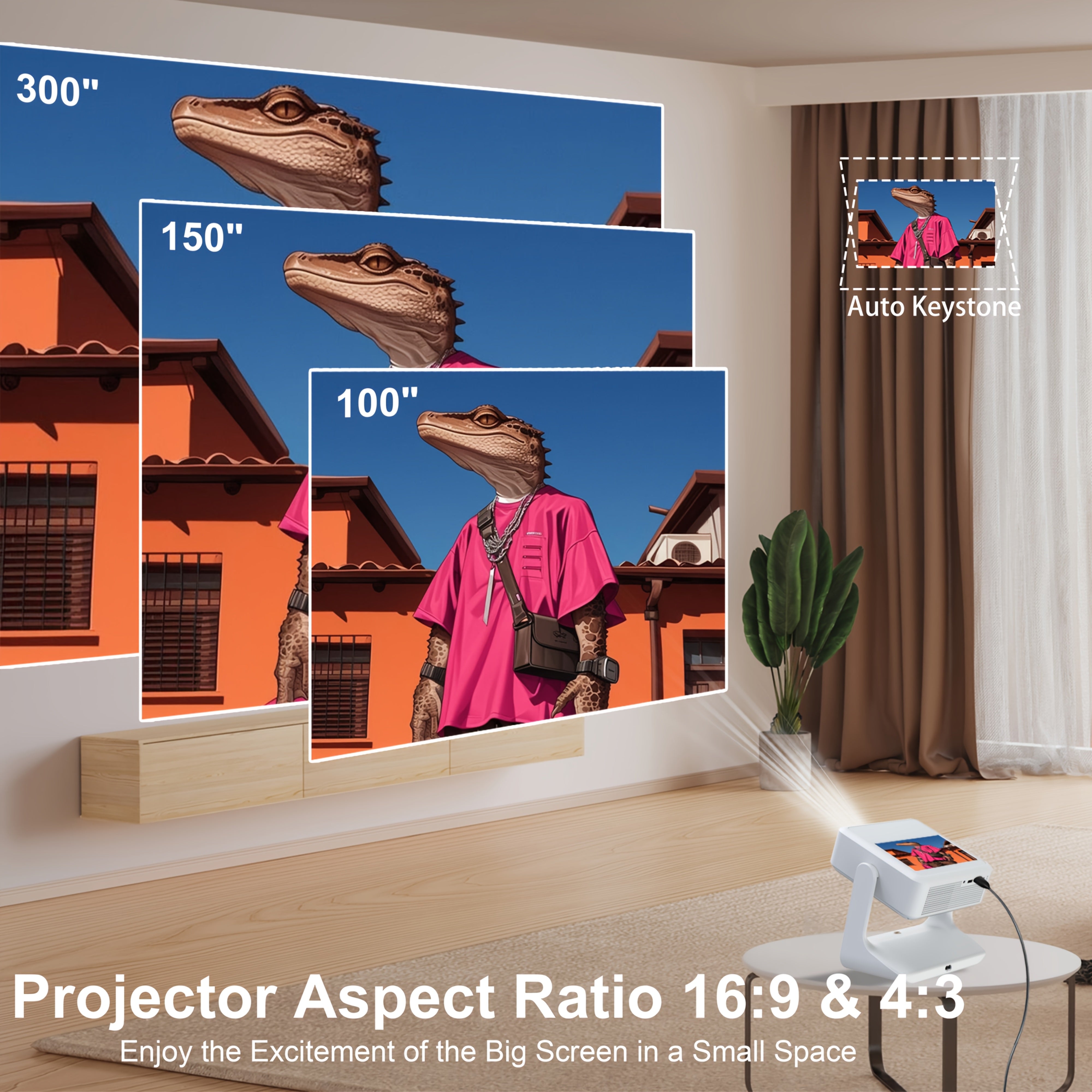 Smart 4K Video Projector with Touchscreen, 1080P, WiFi 6, Autofocus