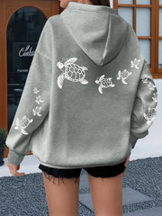 Толстовка оверсайз для женщин больших размеров с принтом морской черепахи, розовая и белая