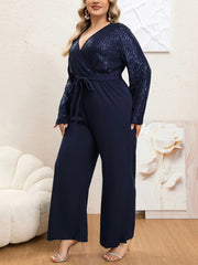 Mono casual de satén negro con escote en V para mujer talla plus