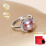 Women's Purple Pearl Ring Adjustable Silver 8-9mm Birthdays Weddings