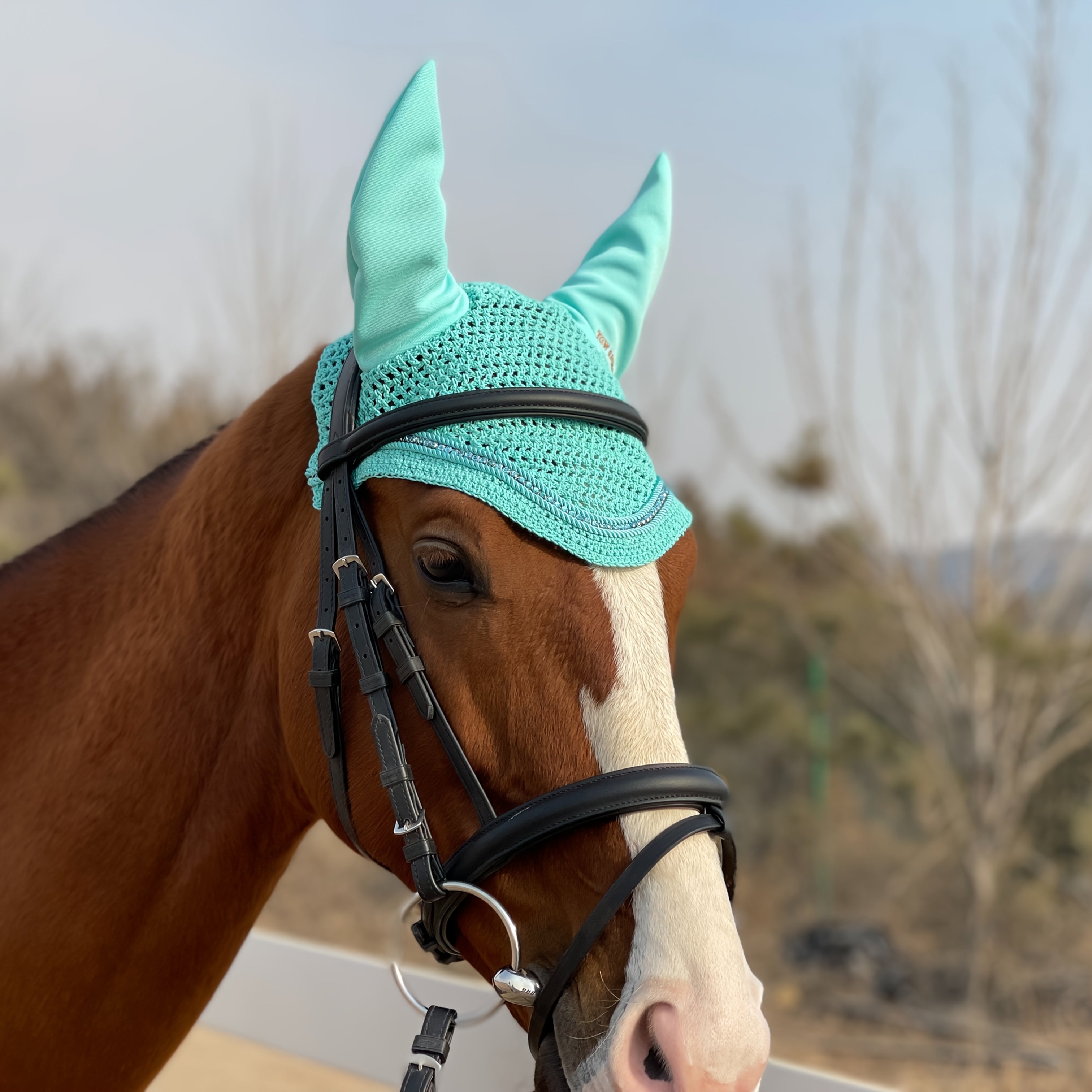 3D Sparkly Knitted Horse Ear Covers Spandex with Glitter Design