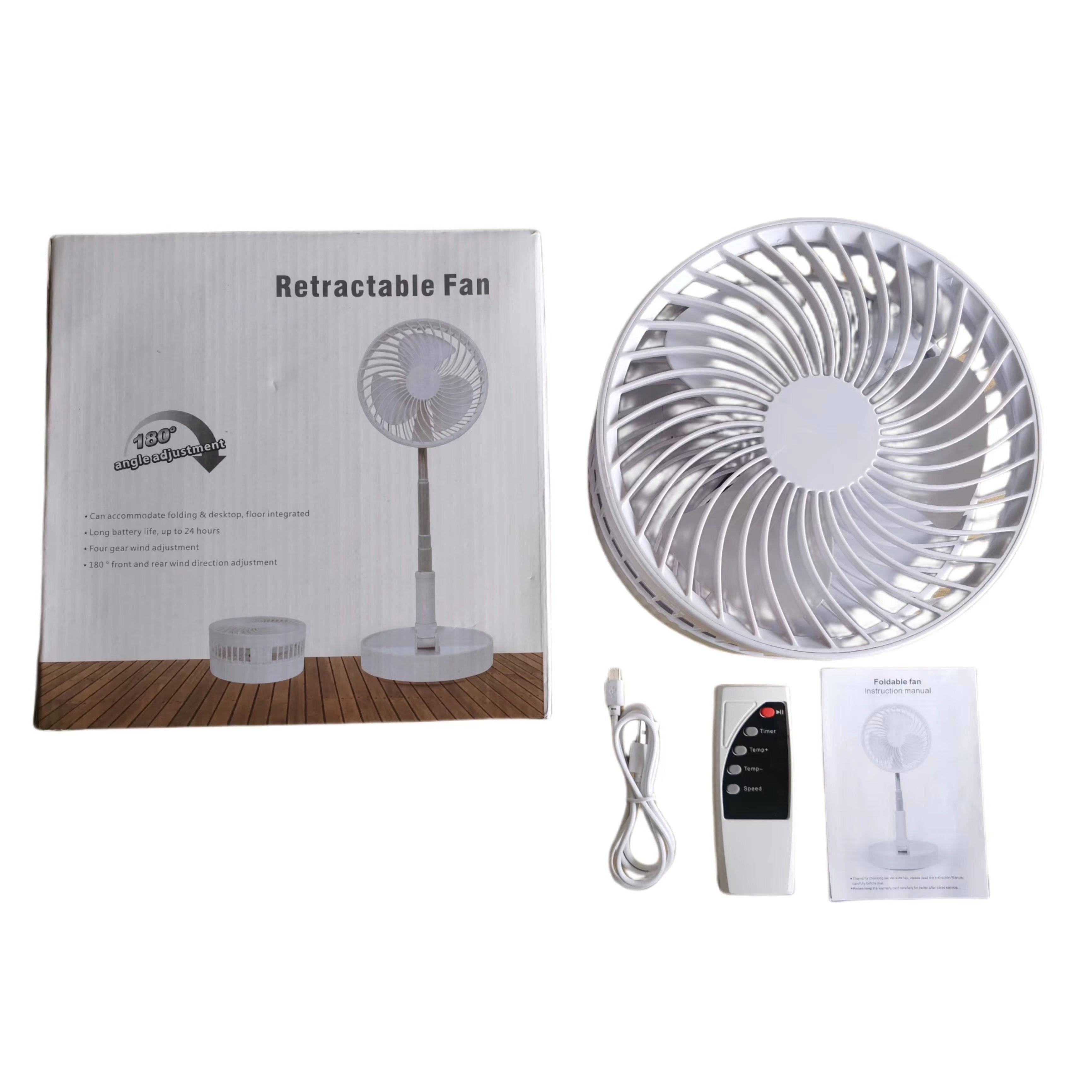 Portable USB Mini Fan with Remote Control, Telescopic, Foldable White Desk Fan