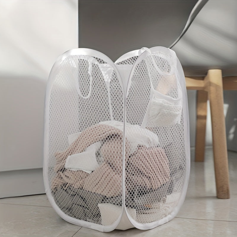Mesh Laundry Basket with Handles Collapsible Rectangular Storage Bin for Bathroom Bedroom Dorm