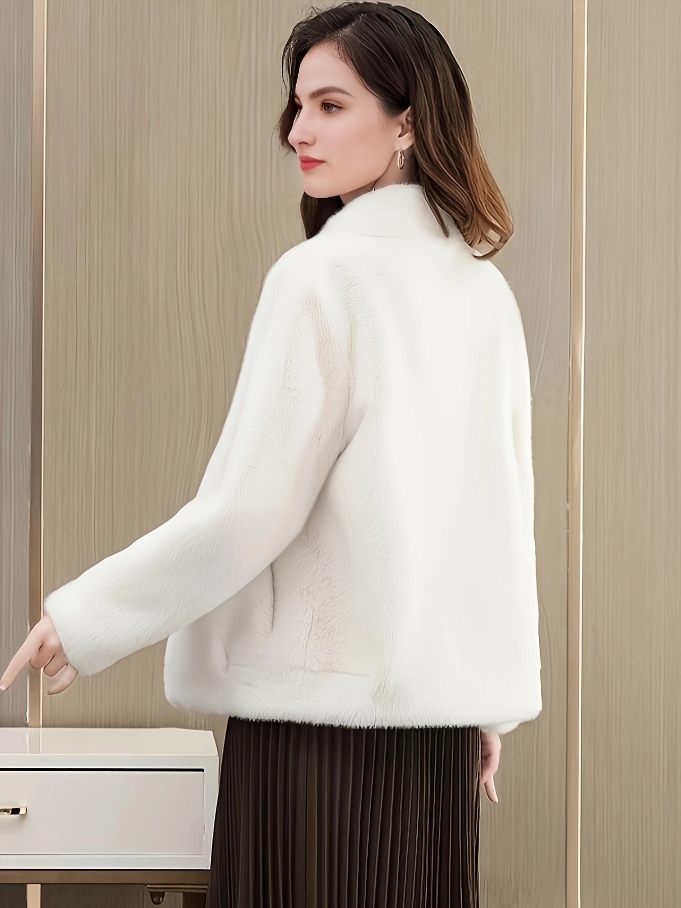 Women Plus Size Faux Mink Coat Long Sleeve Winter Jacket Solid Color