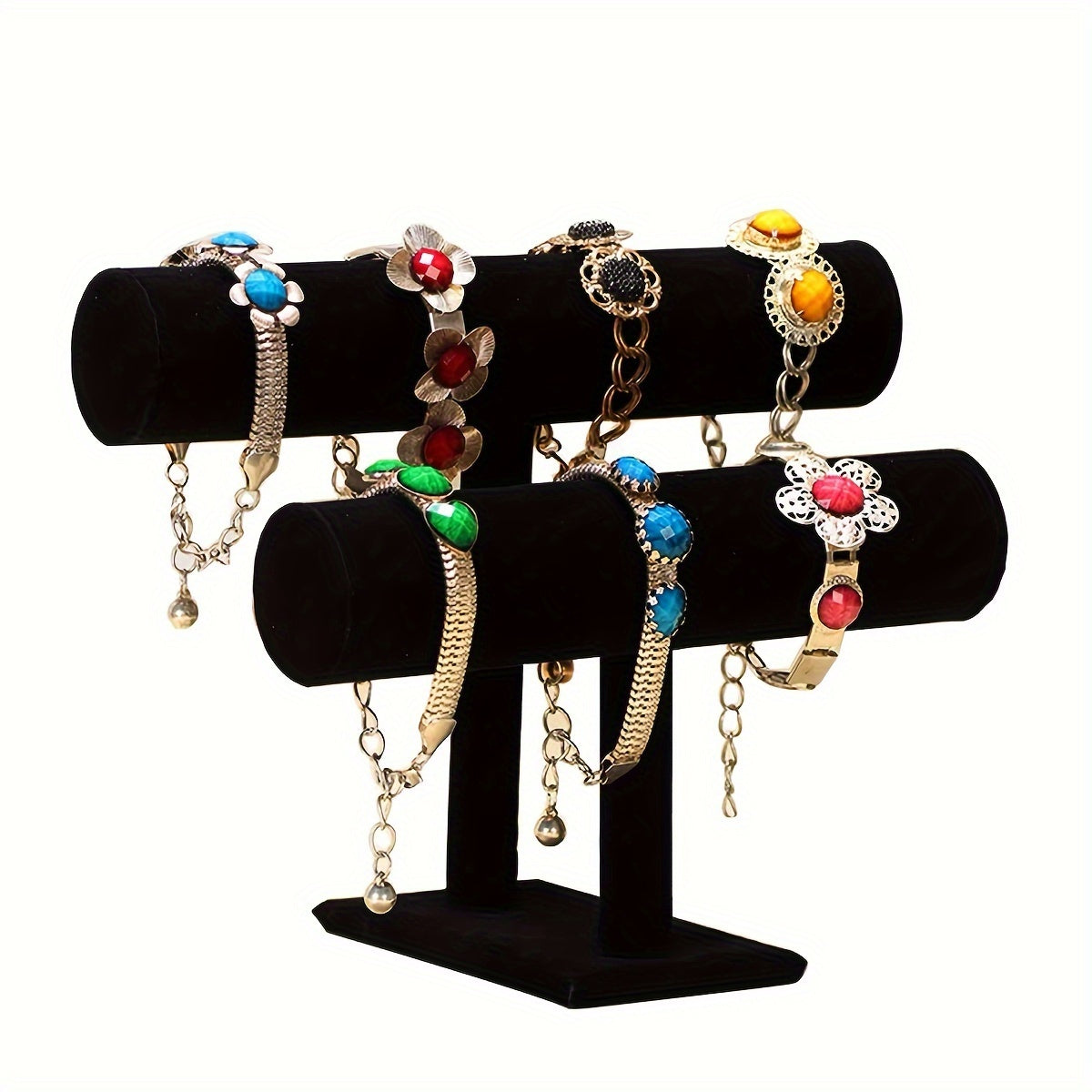 Organizador de joyas de gran capacidad con soporte de exhibición de doble capa negro resistente a los arañazos