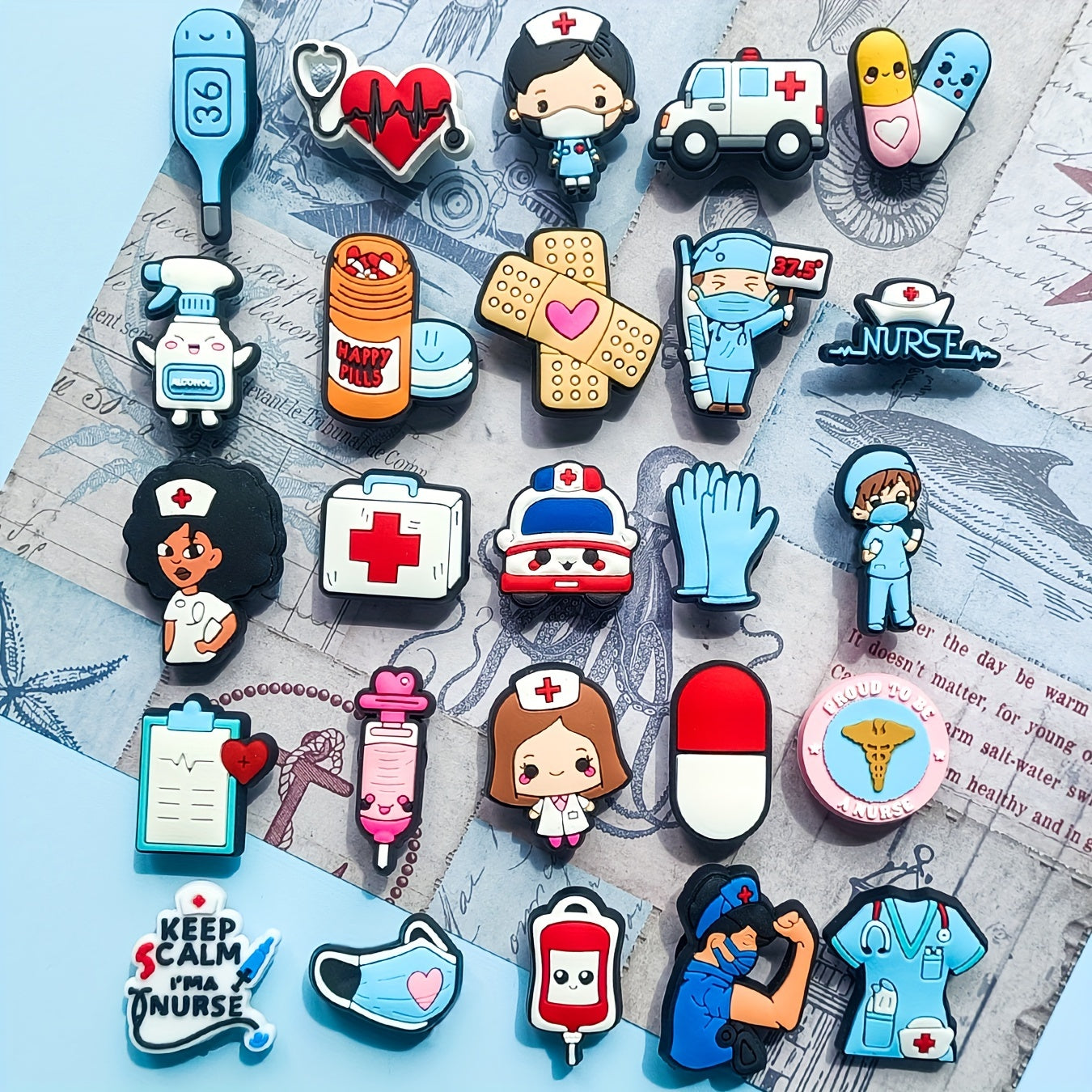 25-Pack Medical Shoe Charms PVC Nurses Healthcare Icons Footwear Accessories