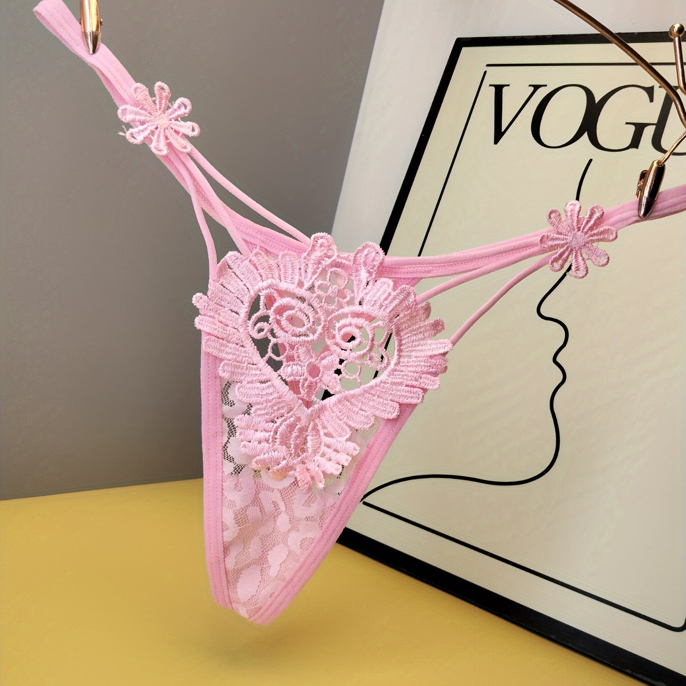 Women's Floral Lace Thongs Lingerie with Low Waist Hollow Design