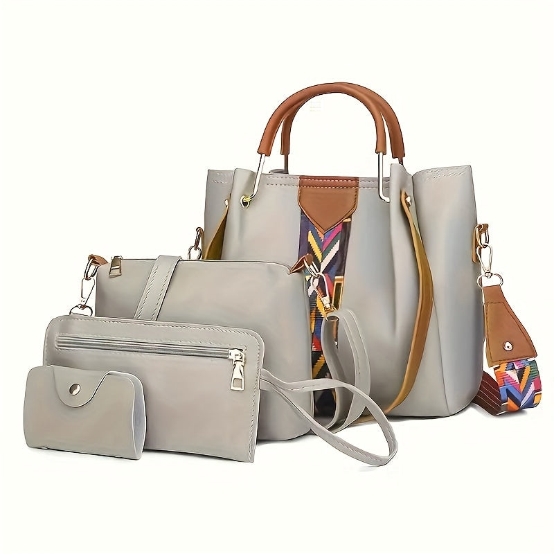 Women's Handbag Set 4-Piece Water-Resistant PU Tote Messenger Wallet Pouch