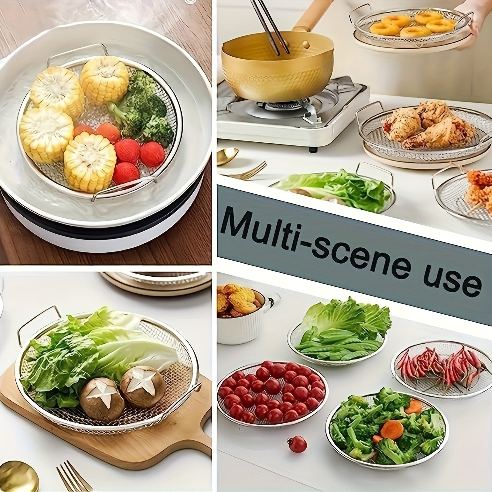 Stainless Steel Crisper Basket with Mesh Grill for Air Frying and Baking