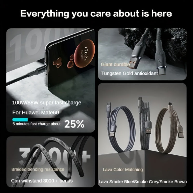 Cable trenzado de carga rápida USB Type-C 120W Tungsten Golden 3m