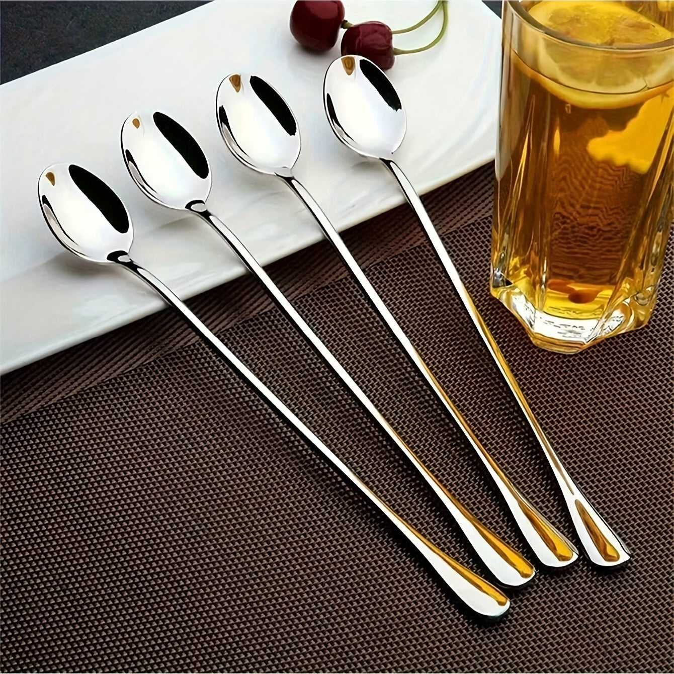 Set of 4 Stainless Steel Long Handle Spoons for Coffee, Ice Cream, Desserts