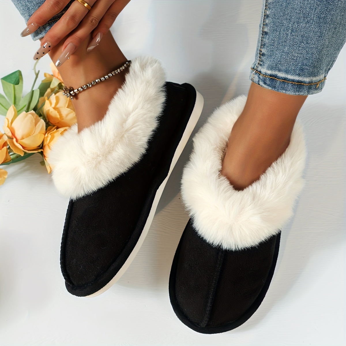 Women's Faux Fur Slippers Indoor Cozy Warm Non-Slip Boot Style