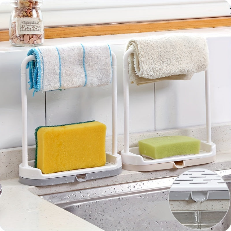 Small Kitchen Countertop Organizer with No-Drill Sponge and Towel Holder