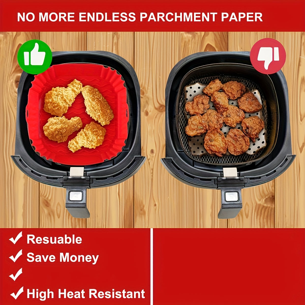 Havo fritözlari uchun yopishmaydigan silikon pishirish panolari, pishirish, qovurish va mikroto'lqinli pechda ishlatish uchun mos.