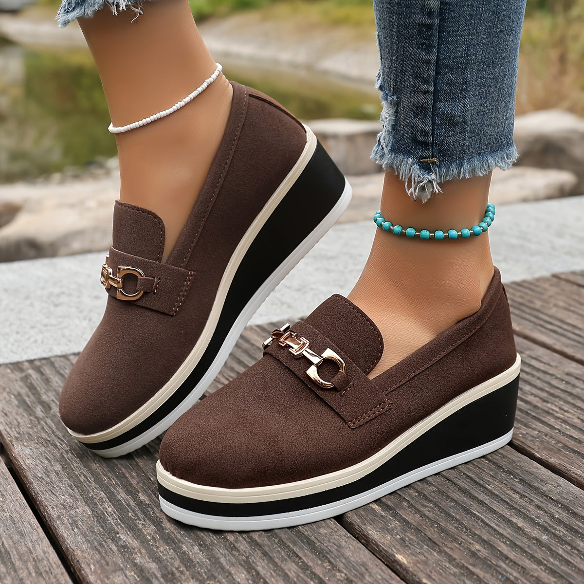 Women’s Mid-Top Platform Sneakers Casual Slip-On Flat Shoes Beige