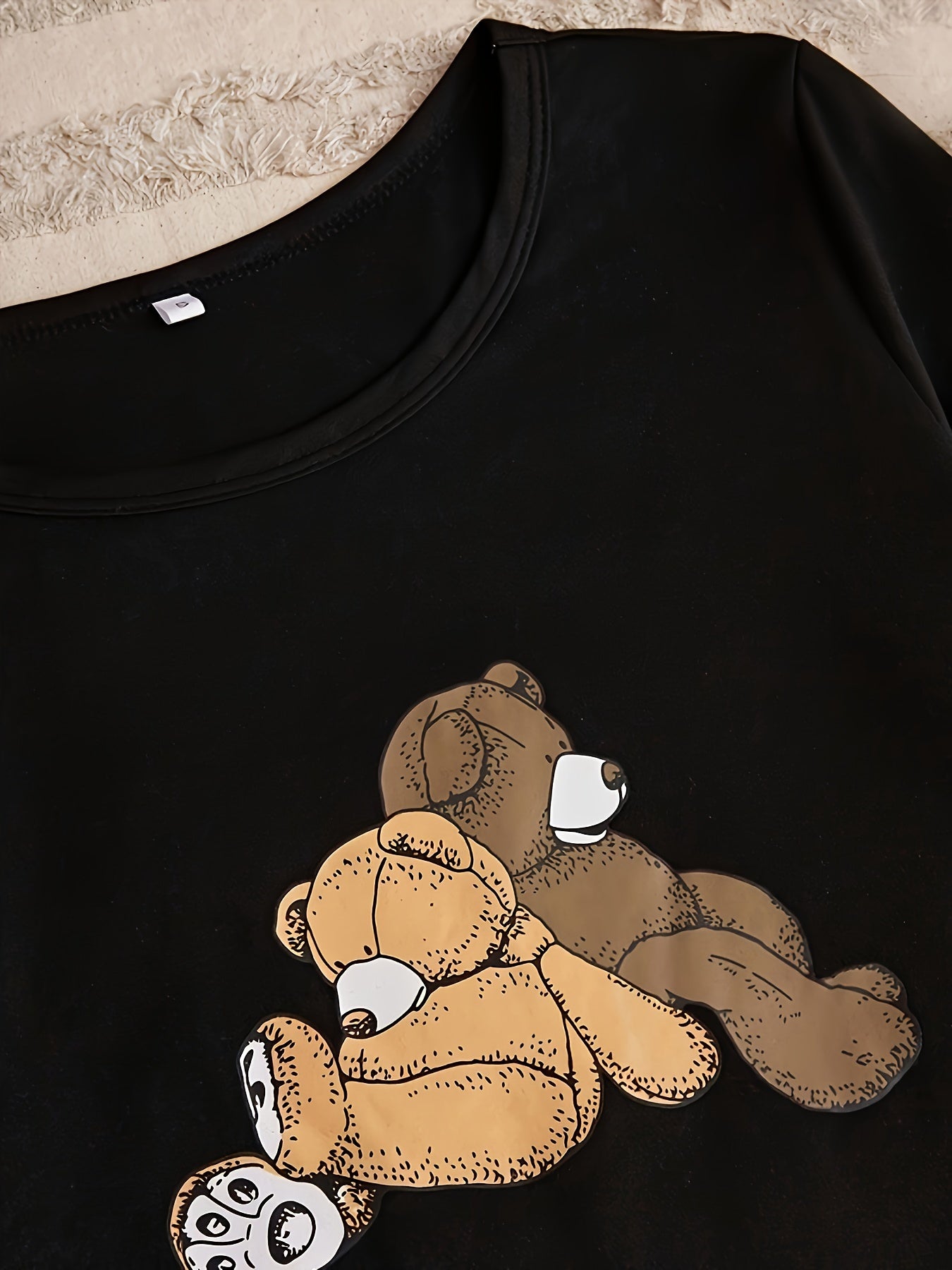 Conjunto de descanso para mujer con camiseta de manga larga con estampado de oso y pantalones de cuadros para otoño