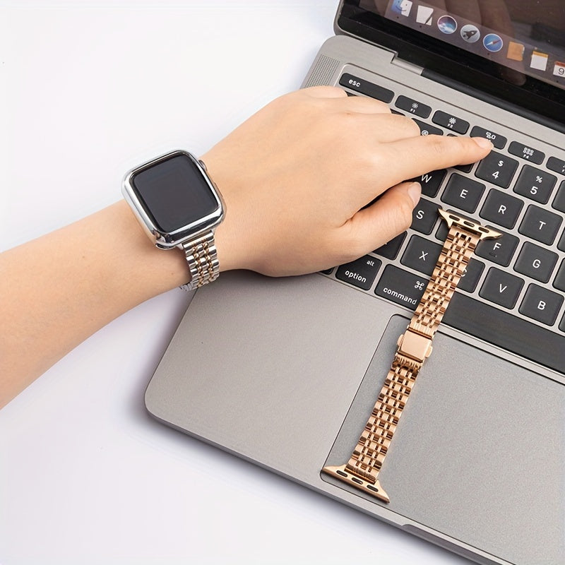 Women's Gold-Plated Stainless Steel Apple Watch Strap Compatible with 38mm to 49mm Series