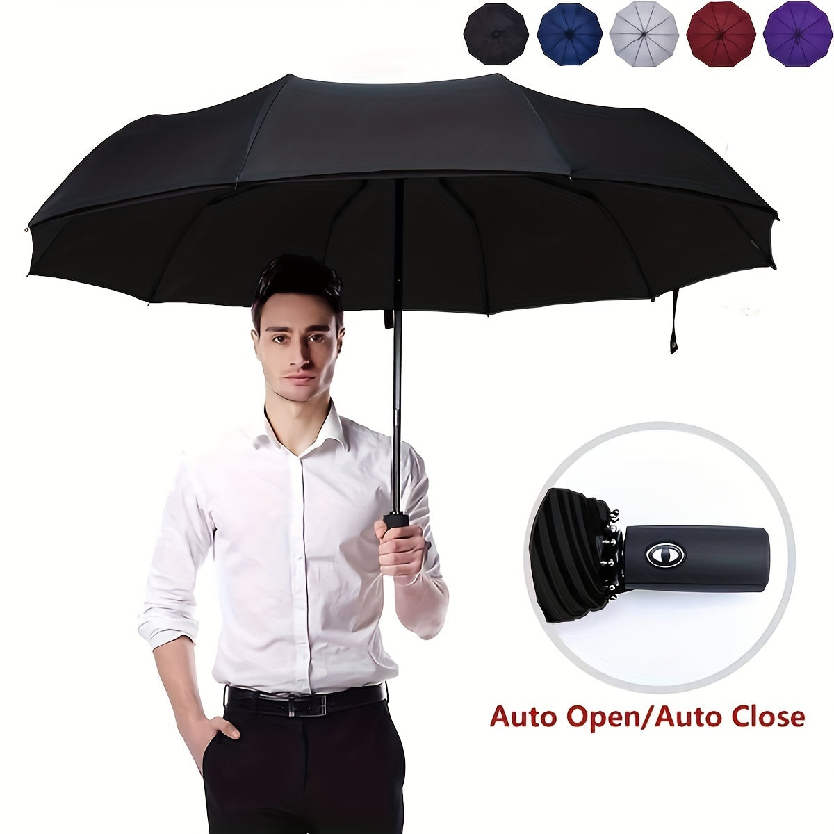 UV Protection Automatic Folding Umbrella with 10 Ribs Lightweight Portable for Men Women