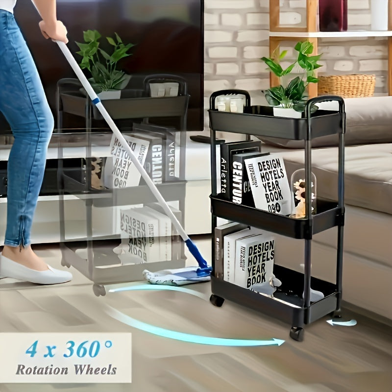 3-Tier Rolling Storage Cart with Movable Drain Shelf for Kitchen and Bathroom