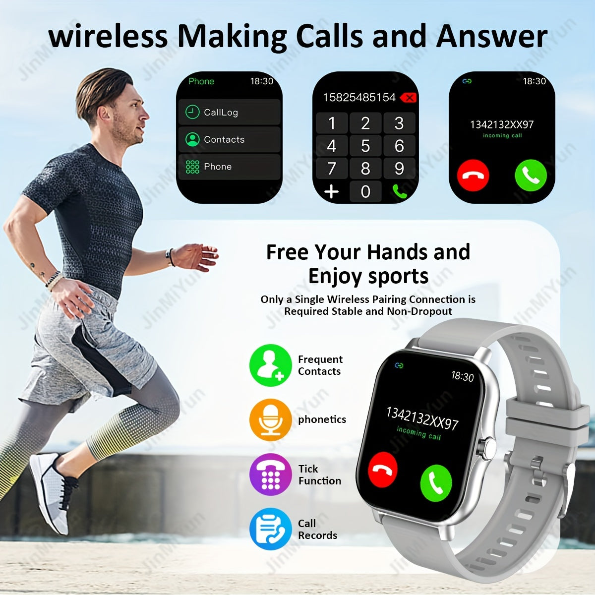 Pink 4.65cm Full Touch Screen Smartwatch for Men Women Wireless 5.0 Multi-Sport