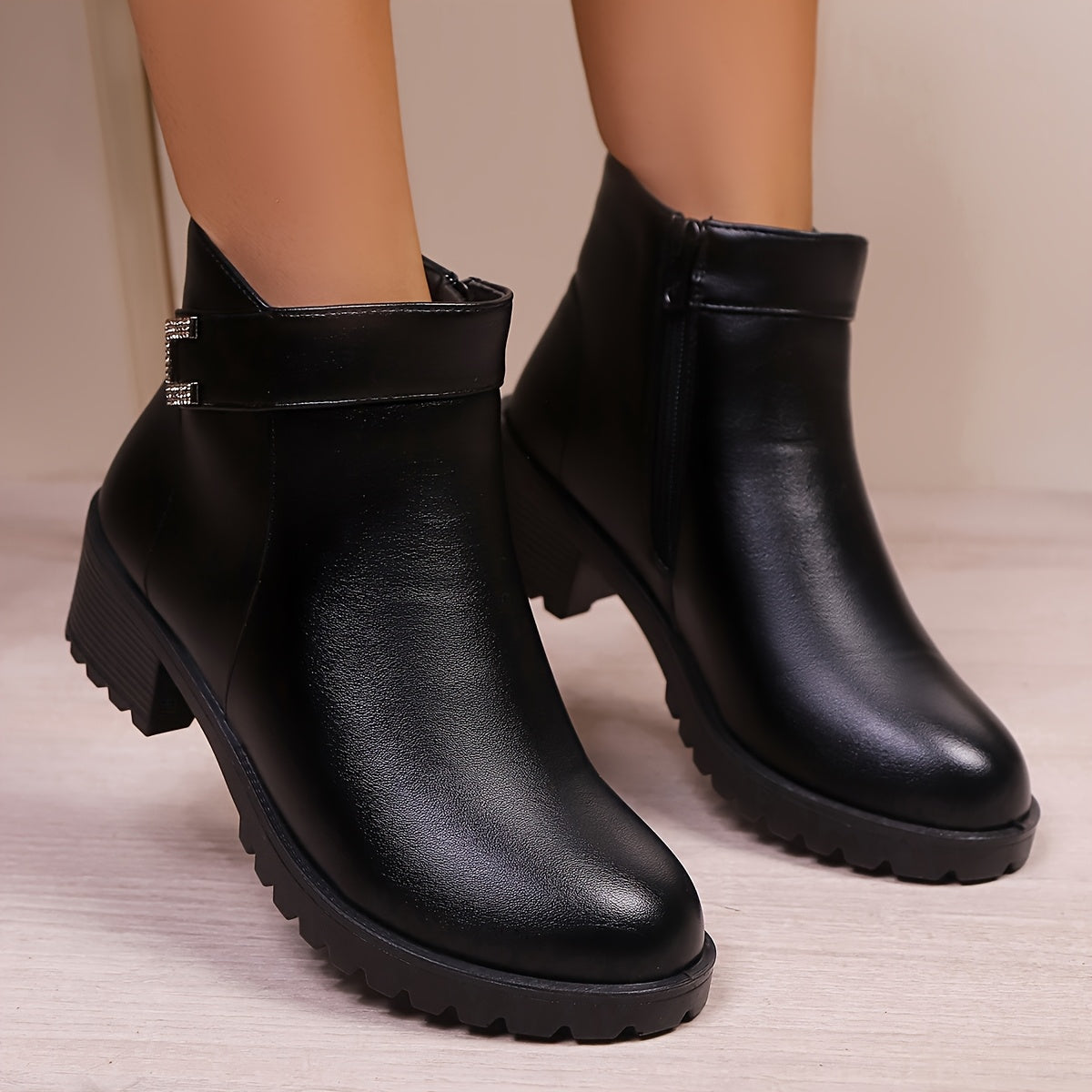 Women's Ankle Boots Casual Slip-On with Side Zipper for All Seasons